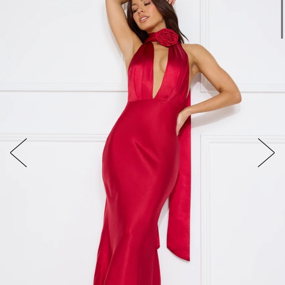 Hello Molly Stolen Style Points Halter Satin Maxi Dress Red - Picture 4 of 5